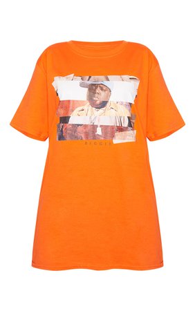 Orange Biggie Print Oversized T-Shirt