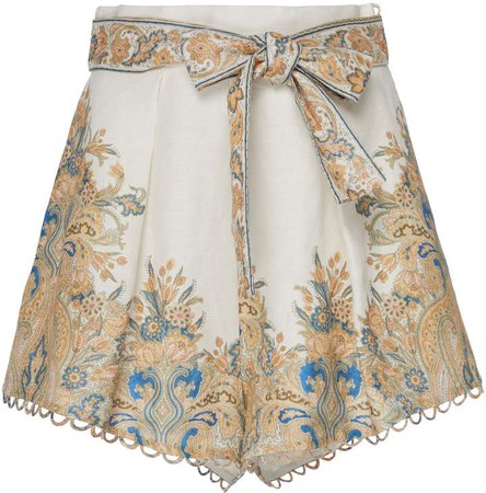 Tie-Front Paisley-Print Linen Shorts Size: 0
