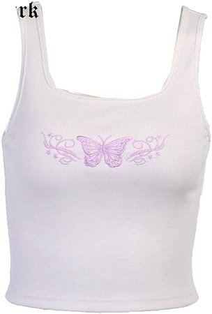 E-Girl Y2k Harajuku Butterfly Print Women Tank Top Basic Casual White Crop Tops Bodycon Female Sleeveless at Amazon Women’s Clothing store