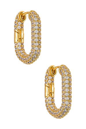 Luv AJ XL Pave Chain Link Hoop in Gold | REVOLVE