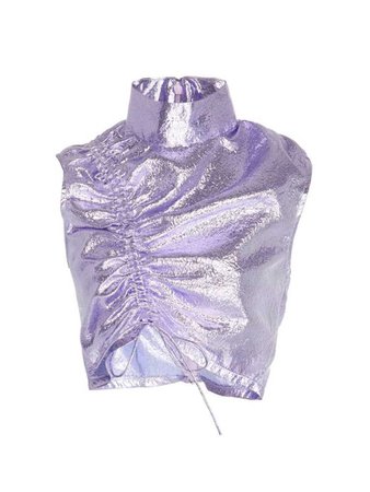 Purple metallic turtleneck sleeveless top