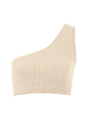 Clothing : Tops : Cream Chenille One Shoulder Crop Top
