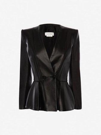 Women's Black Leather Jacket | Alexander McQueen
