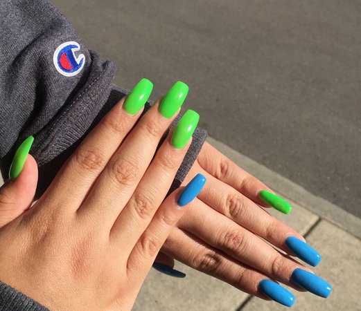 blue and neon green nails - Google Search