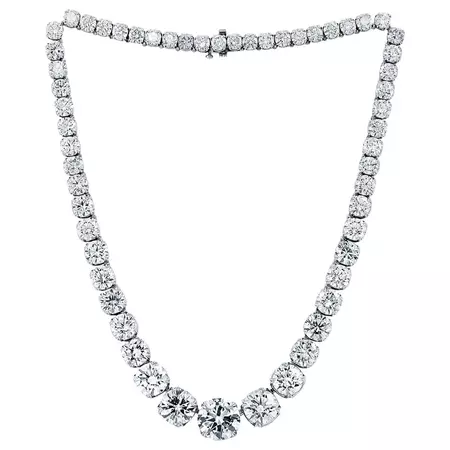 Platinum 95.00 Carat Diamond Tennis Necklace For Sale at 1stDibs | platinum tennis chain, platinum tennis necklace, graduated diamond tennis necklace