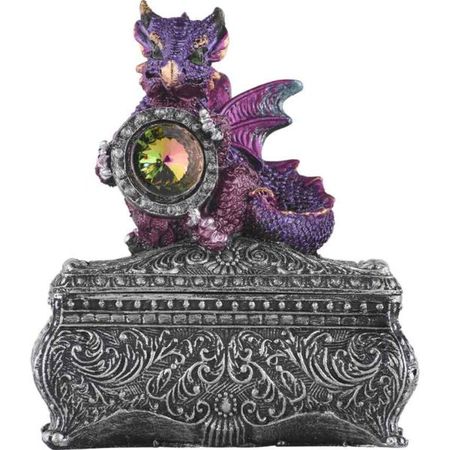 Purple Baby Dragon and Gem Trinket Box - 05-71701 - Medieval Collectibles