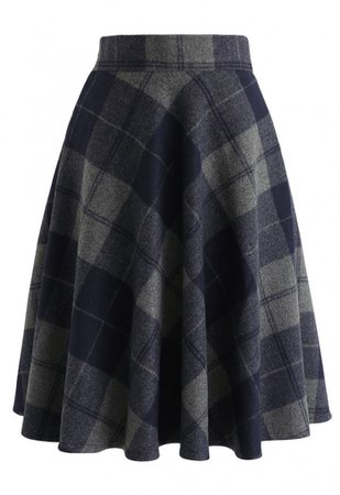 Grid My Life Wool-Blend A-Line Midi Skirt - NEW ARRIVALS - Retro, Indie and Unique Fashion