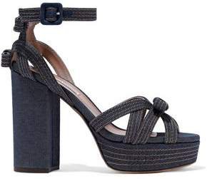 Bow-embellished Denim Platform Sandals
