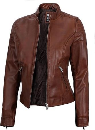fjackets Leather Jacket Women - Cafe Racer Leather Motorcycle Jackets For Women's at Amazon Women's Coats Shop