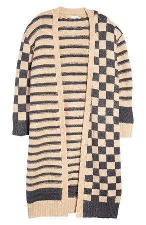 Topshop Checkerboard & Stripe Long Cardigan | Nordstrom