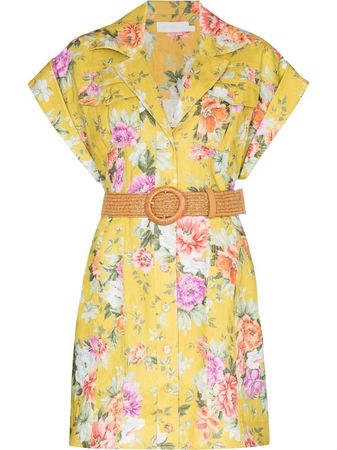 ZIMMERMANN floral-print Belted Linen Mini Dress - Farfetch