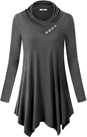 Cestyle Womens Long Sleeve Cowl Neck Asymmetrical Hemline Flowy Tunic Top at Amazon Women’s Clothing store