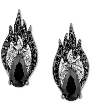 Enchanted Disney Fine Jewelry Onyx (8 x 6mm), Black Diamond (1/6 ct. t.w.) & White Diamond (1/20 ct. t.w.) Maleficent Stud Earrings in Sterling Silver