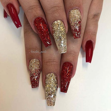 Sparkly-Red-and-Gold-Nails-1.jpg (620×620)