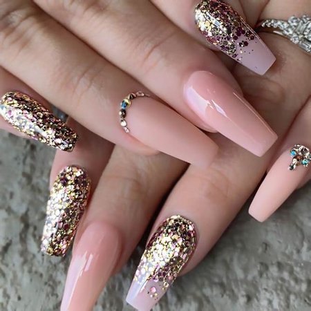 Pink n gold nails