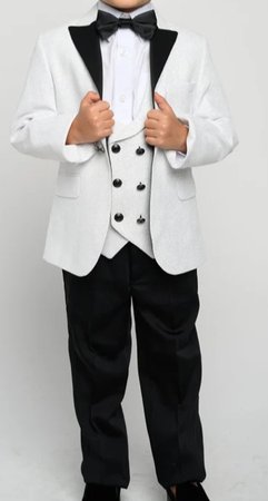 Boy's 3-Pieces White Slim Fit Glitter Tuxedo perfect for Weddings, Parties, and other Milestones