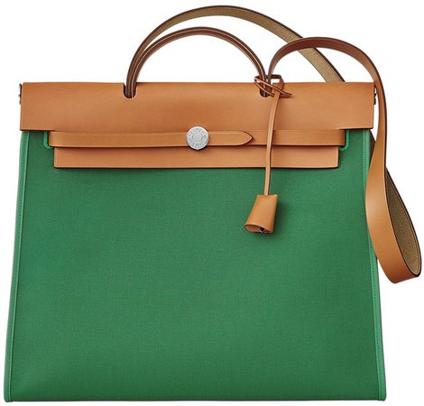 Hermes Herbag Zip Bag in Green Canvas and Cowhide | Bragmybag
