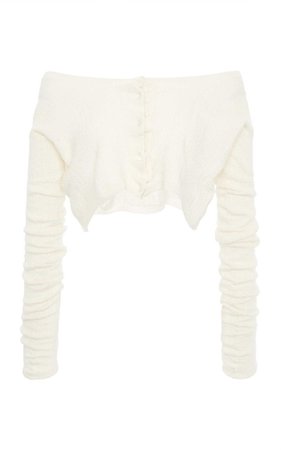 Miu Miu Off-The-Shoulder Ribbed-Knit Cashmere Silk Top