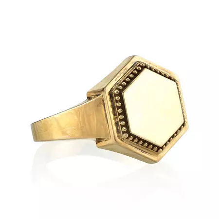 Vintage inspired 18K yellow gold hexagon signet ring