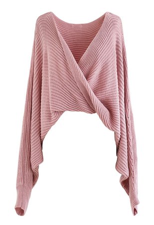 Twisted Front Batwing Sleeve Knit Sweater in Pink - Retro, Indie and Unique Fashion
