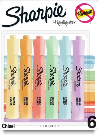 Amazon.com : SHARPIE® Tank-Style Highlighters, Chisel Tip, Mild Pastel Barrels, Mild Pastel Inks, Pack Of 6 Highlighters : Office Products
