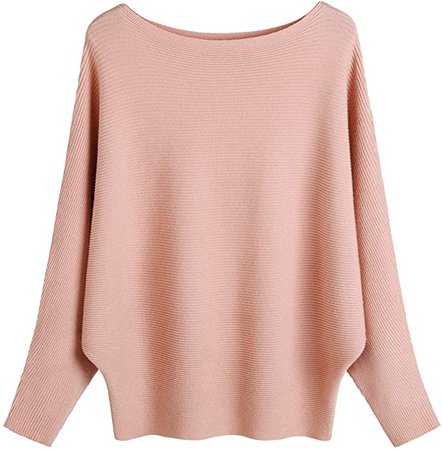 MAKARTHY Women's Batwing Sleeves Knitted Dolman Sweaters Pullovers Tops (Pink) at Amazon Women’s Clothing store
