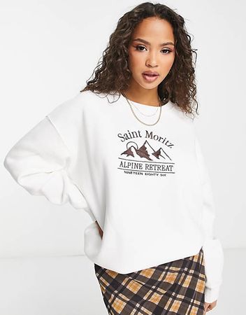 New Look Saint Moritz slogan sweatshirt in white | ASOS