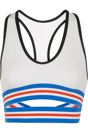 P.E NATION | Full Toss Crop striped cutout stretch sports bra | NET-A-PORTER.COM