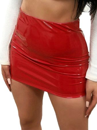 Amazon.com: Women's Slim PU Leather Mini Skirt Bodycon High Waist Short Pencil Skirts Y2K Skirt (Red, S) : Clothing, Shoes & Jewelry