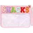 Amazon.com: YogoRun Chenille Letter Patches Makeup Pouch Bag Clear PVC Pouch Bag Travel Snacks Zipper Pouch Bag for Women (HotPink&SNACKS) : Beauty & Personal Care