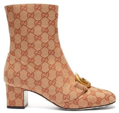 Victoire Gg Canvas Ankle Boots - Womens - Beige Multi