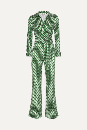 Green Michele wrap-effect printed silk-jersey jumpsuit | Diane von Furstenberg | NET-A-PORTER