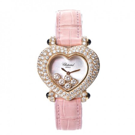 CHOPARD 18K Gold 32mm Heart Happy Diamond Automatic Watch Pink 269576