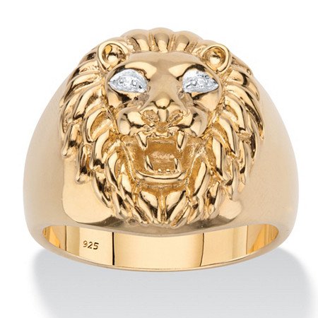 Men's Diamond Accent Lion Head Ring in 18k Gold over Sterling Silver at PalmBeach Jewelry