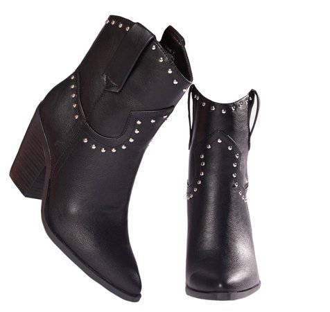 Black Studded Western Ankle Boots (edit by alldressedupbutnowheretogo)
