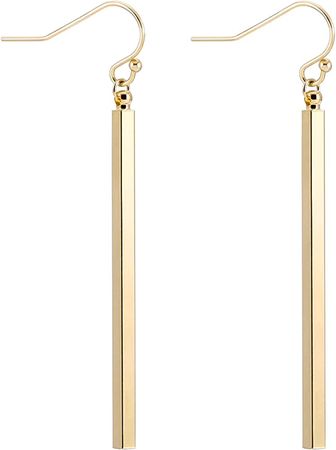 Amazon.com: Minimal Long Bar Earrings 18k Gold Plated Drop Line Dangle Geometric jewelry for Women Girls: Clothing, Shoes & Jewelry