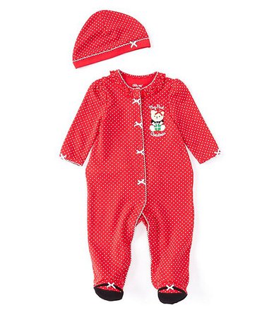 Little Me Baby Girls Newborn-9 Months My 1st Christmas Bear Pindotted Footed Coverall & Hat Set | Dillard's