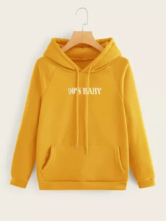 Neon Yellow Letter Graphic Hoodie | SHEIN USA