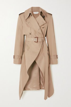 Beige Asymmetric cotton-gabardine trench coat | Alexander McQueen | NET-A-PORTER