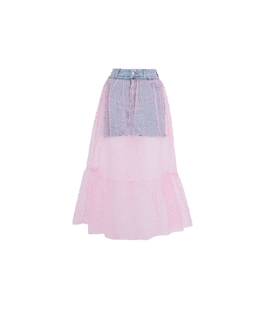 Denim Skirt with Sheer Pink Tulle (SuHi edit)