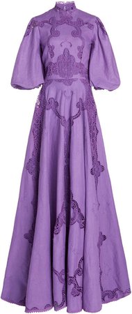 Costarellos Alessie Belted Lace-Detailed Linen-Cotton Gown