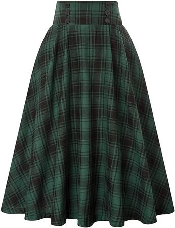 Amazon.com: Belle Poque Women Plaid Skirt Vintage High Waist Pleated Skirt with Pockets BPA020 : Clothing, Shoes & Jewelry