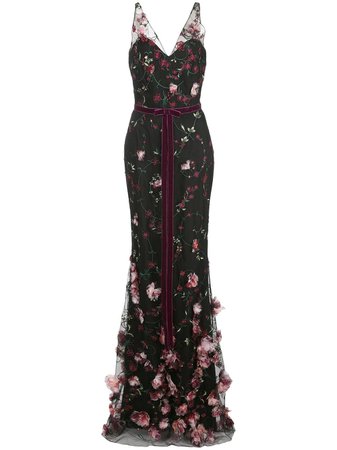 Marchesa Notte 3D Floral Embroidered Flair Gown Aw19 | Farfetch.com
