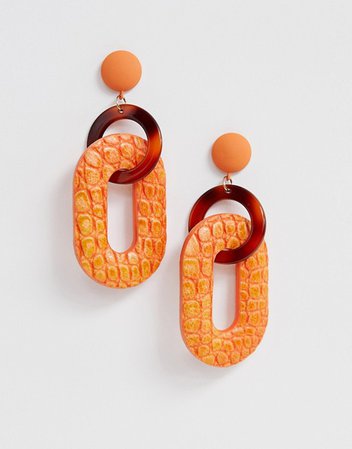 ASOS DESIGN earrings in linked open shape resin and faux leather in orange | ASOS