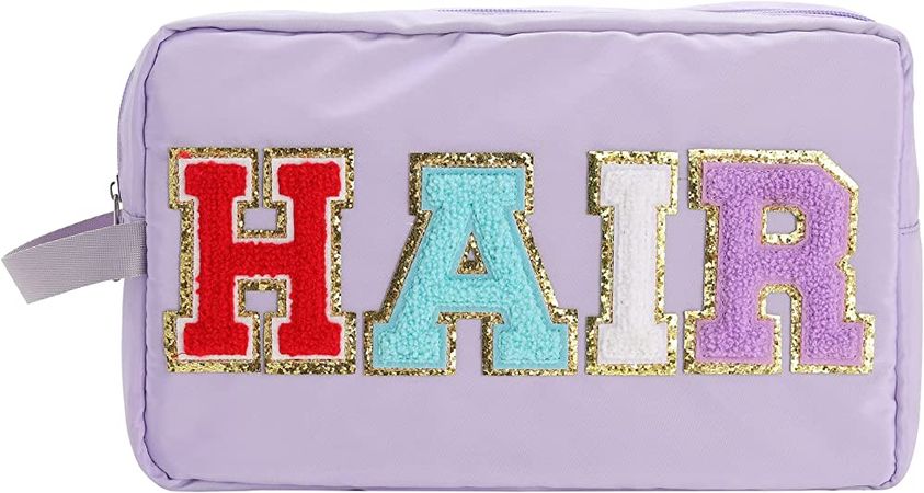 Amazon.com: TopTTanBo Makeup Bag Pouch Nylon Zipper Pouch Large Cosmetic Bags for Women Travel with Chenille Letter Patches (PURPLE) : Beauty & Personal Care