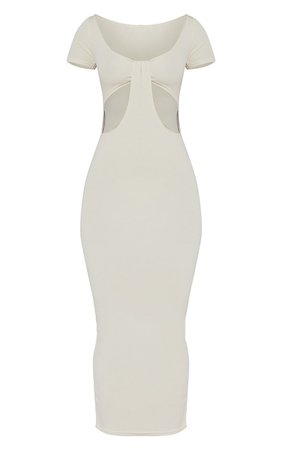 Oatmeal Rib Cut Out Detail Short Sleeve Maxi Dress | PrettyLittleThing USA