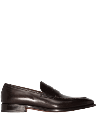 Santoni, Penny leather brown loafers