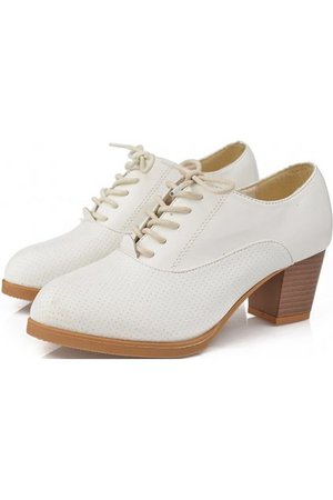 White Leather Old School Oxfords Lace Up High Heels Ankle Boots Booties Women Shoes