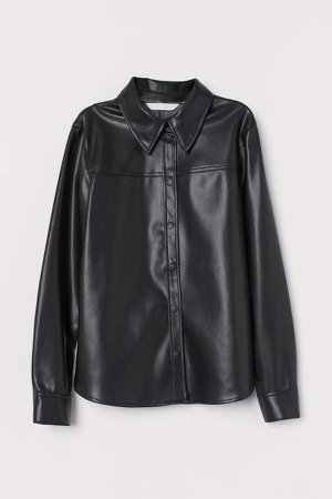 Faux Leather Shirt - Black
