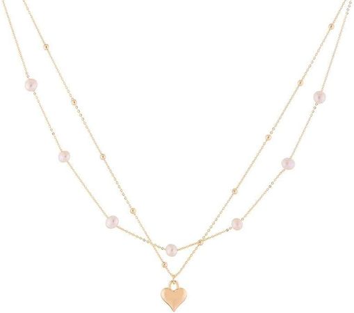 Gold Plated Double-layer Necklace with Freshwater Pearl Heart Pendant Necklace, 40cm+5cm, Brass, Pearl : Amazon.ca: Clothing, Shoes & Accessories